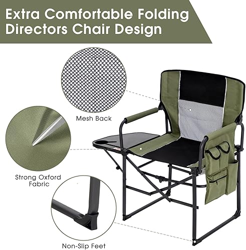 Miniatura 4 de Silla de director plegable ancha con mesa, silla de campamento al aire libre para adultos con soporte para tazas, carga de 330 libras, silla ligera