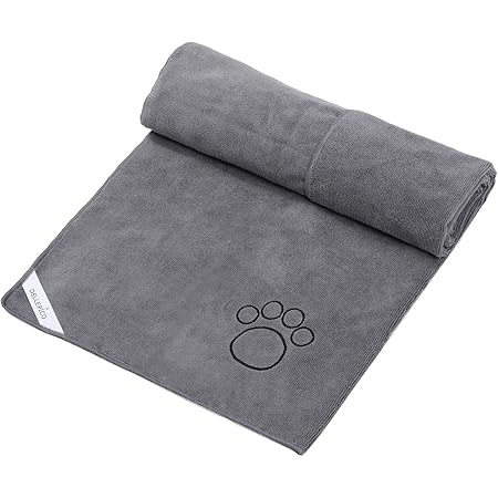 Amazon Dellepico マイクロファイバー 大判サイズ 60cmx115cm 超吸水 速乾 ペット用 タオル 犬 猫 水遊び シャワー シャンプー後 体拭き ドライヤ時間短縮 グレー Dellepico シャワー バス用品 通販