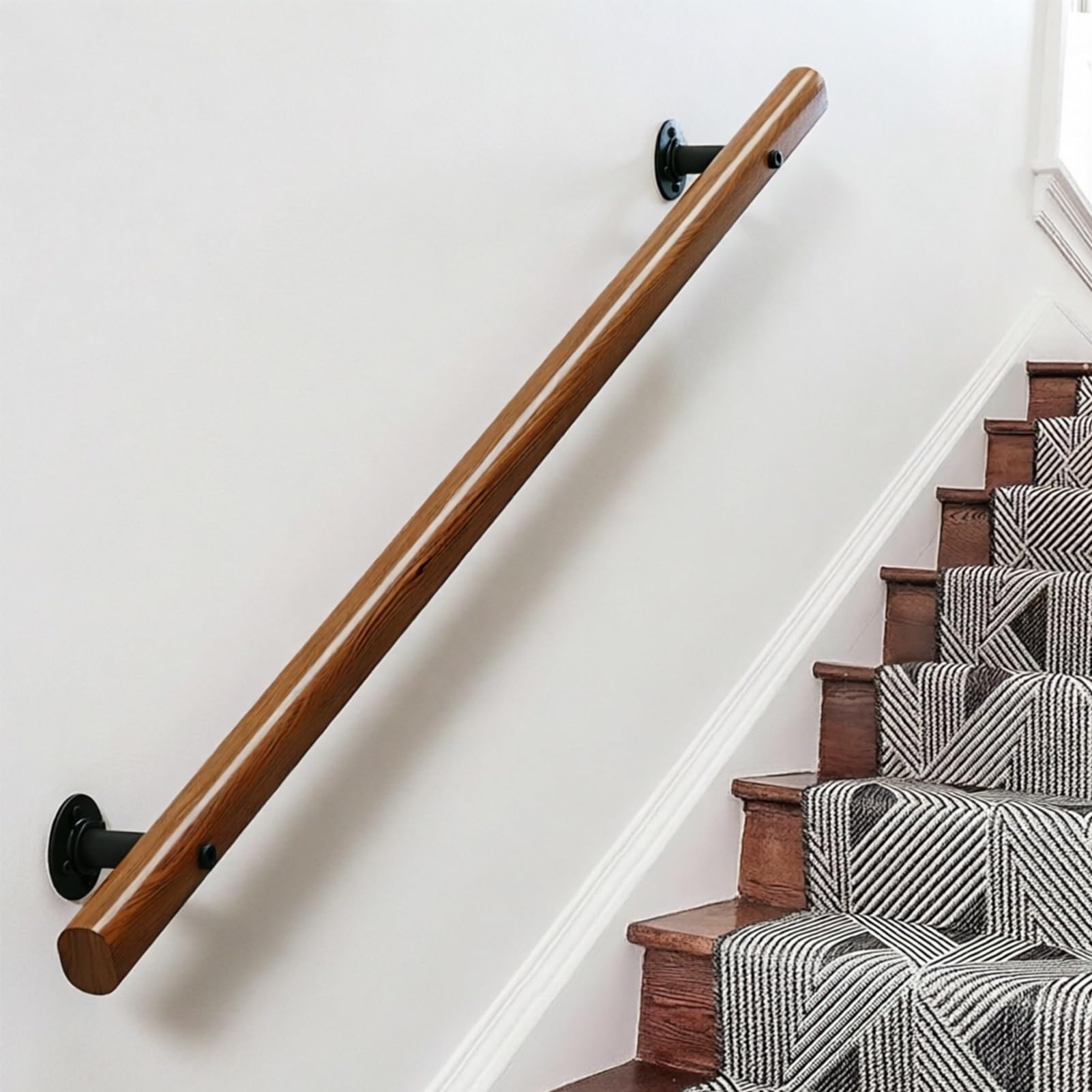 DMCHENGMA Durable Wooden Safety Rail for Stairs - Easy Install Wall Mount Handle on Drywall or Concrete(14ft/420cm)