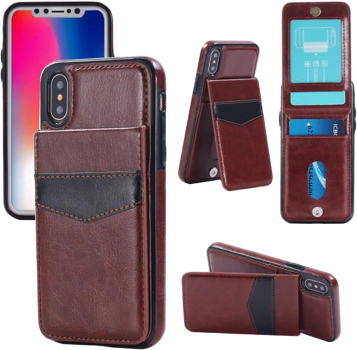 iPhone X Card Holder Case, iPhone 10 Card Holder Case, Small Knife Premium Leather Wallet iPhone X Case Flip Magnetic Shock-Absorbing Protective Case for iPhone X/10 (Luxury Brown)