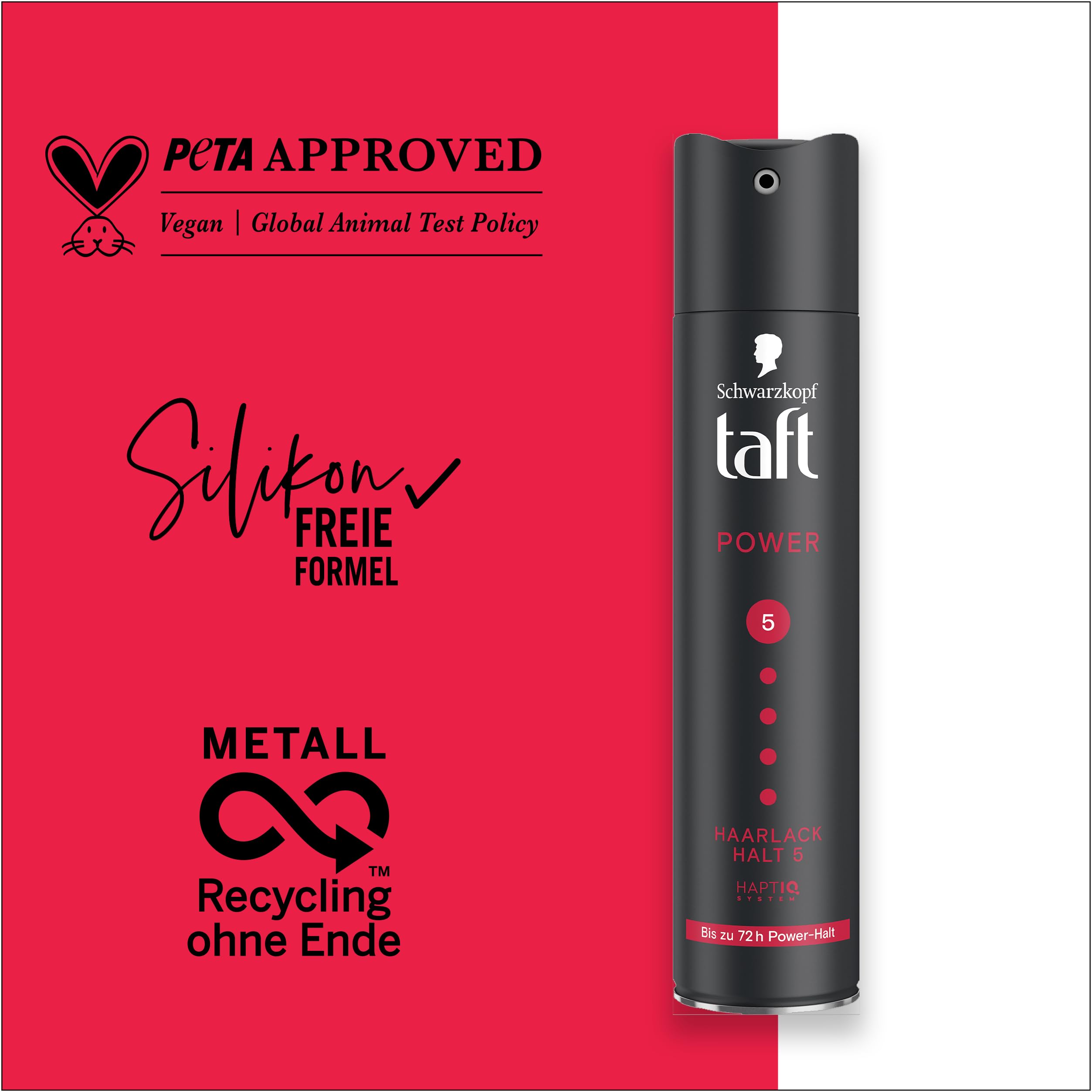 Schwarzkopf Taft Laque pour cheveux (250 ml) - Tenue 5 - Pour tous les types de cheveux - Tenue forte jusqu'à 72 heures - Formule végétalienne