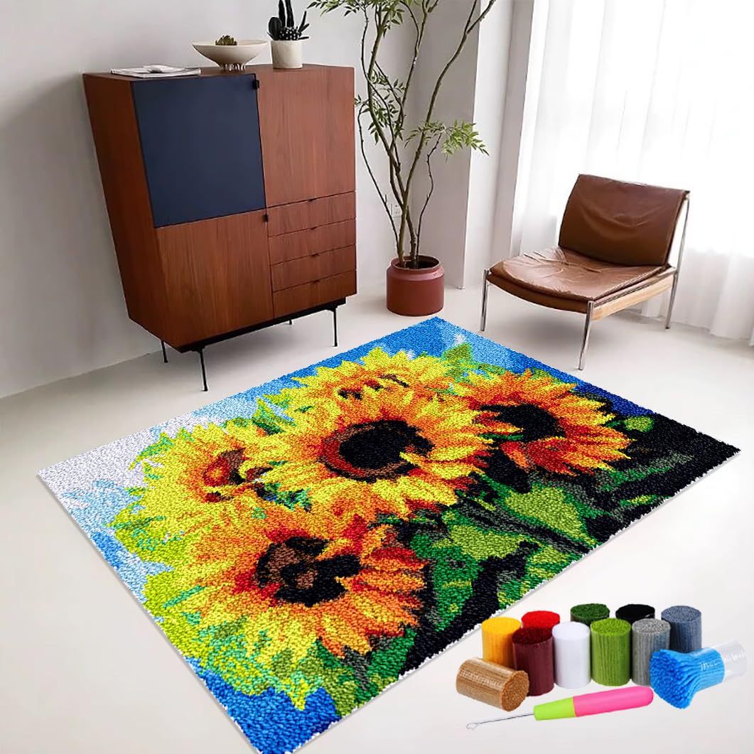 RxiBeFuw Latch Hook Kits for Adults Home Carpet Rug Making Kit Tapestry Kits for Adults Latch Hooking Kits Embroidery Kit Cross Stitch Kit Carpet Making Cushion Needlework for Beginners 55 x 75 cm — image 1