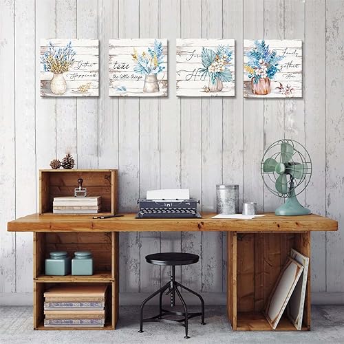 Miniatura 4 de Arte de pared con flores rústicas, impresiones en lienzo con citas inspiradoras de granja, florero, cuadro floral retro para cocina, dormitorio,