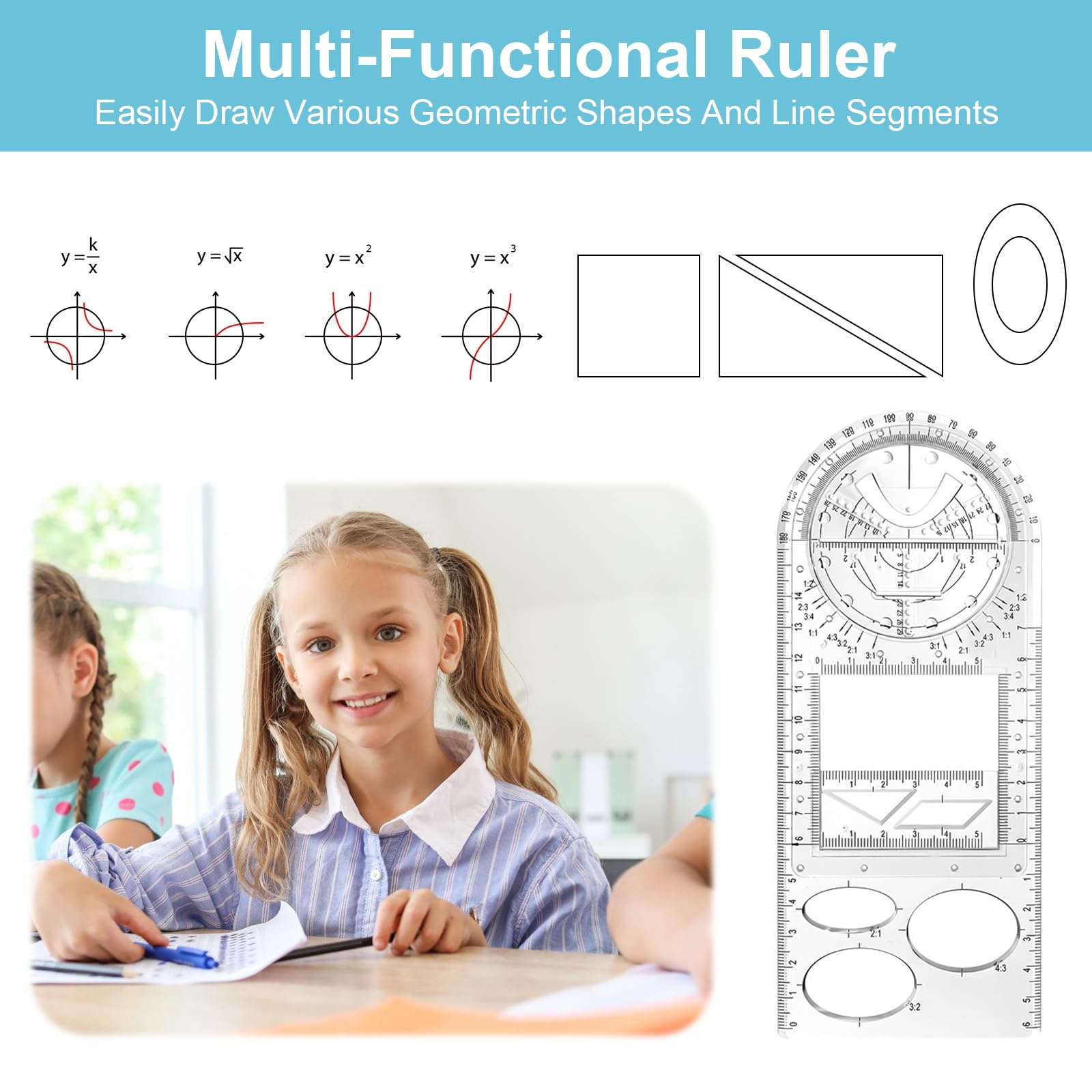 2 Righelli Rotondi Geometrici | Per Disegno Tecnico E Artistico | Goniometro 360° E Stencil Cerchi - Foto 12