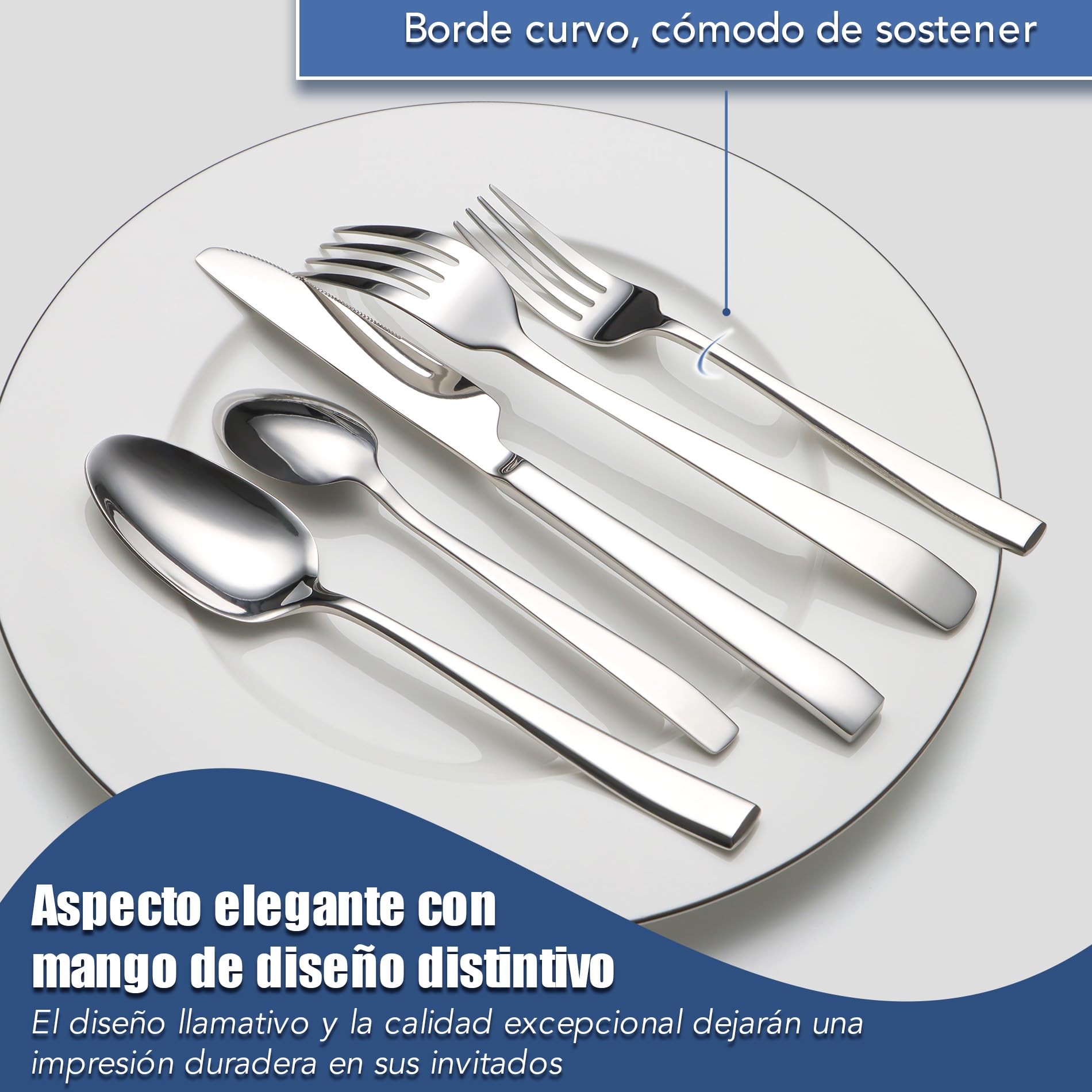 Cuberterias completas 6 personas, EIUBUIE juego de cubiertos, 30 piezas | mangos únicos, agarre uniforme, pulido espejo, cubiertos acero inoxidable, apto para lavavajillas, cuchillo cuchara tenedor