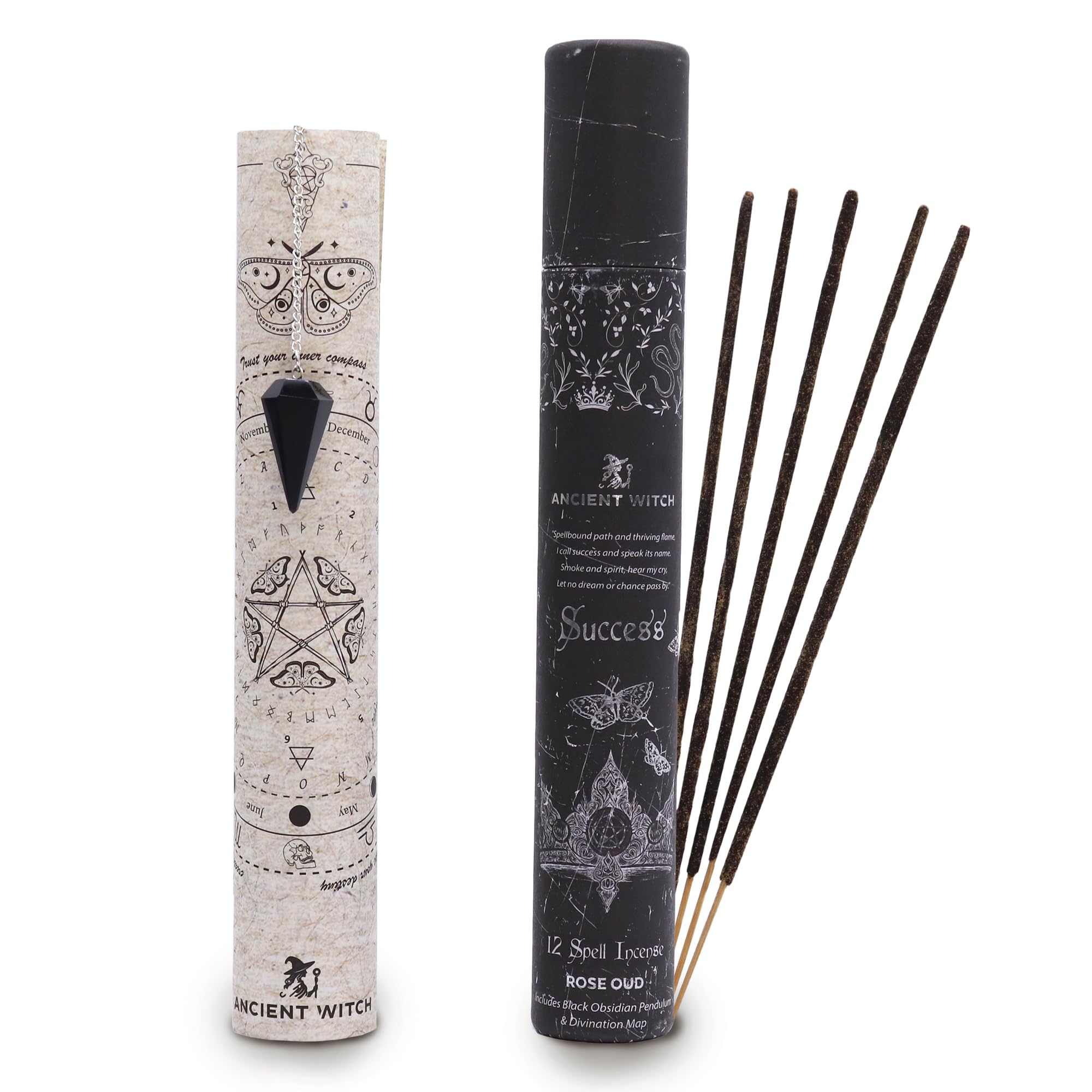 Ancient Wisdom Black Brown Ancient Witch Spell Incense - Success - Black Obsidian Pendulum