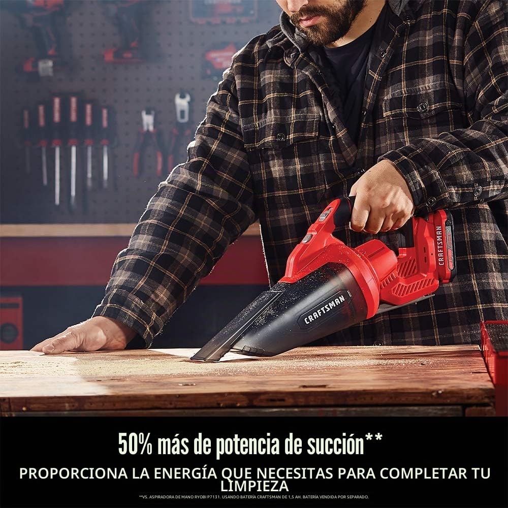 Craftsman V20 Aspiradora de Mano inalámbrica, 45 CFM, Sistema de filtración de 2 etapas con Filtro, Solo Herramienta Desnuda (CMCVH001B), Rojo