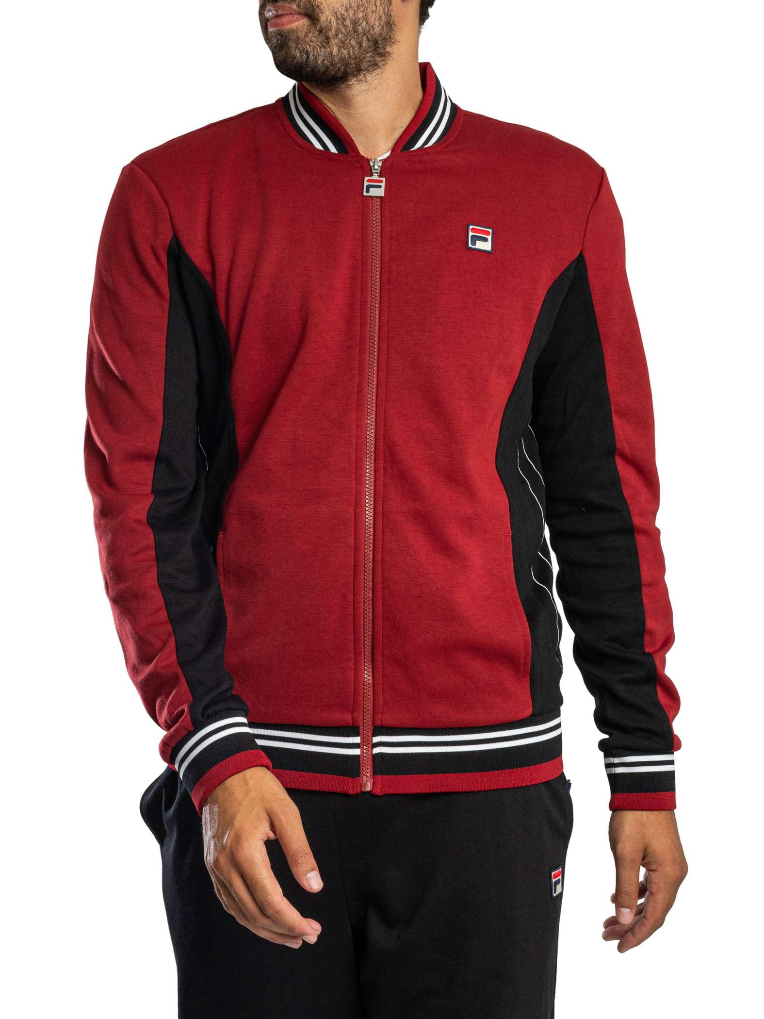 Fila Men's Settanta Baseball Track Jacket, Sun Dried Tomato/Black/White