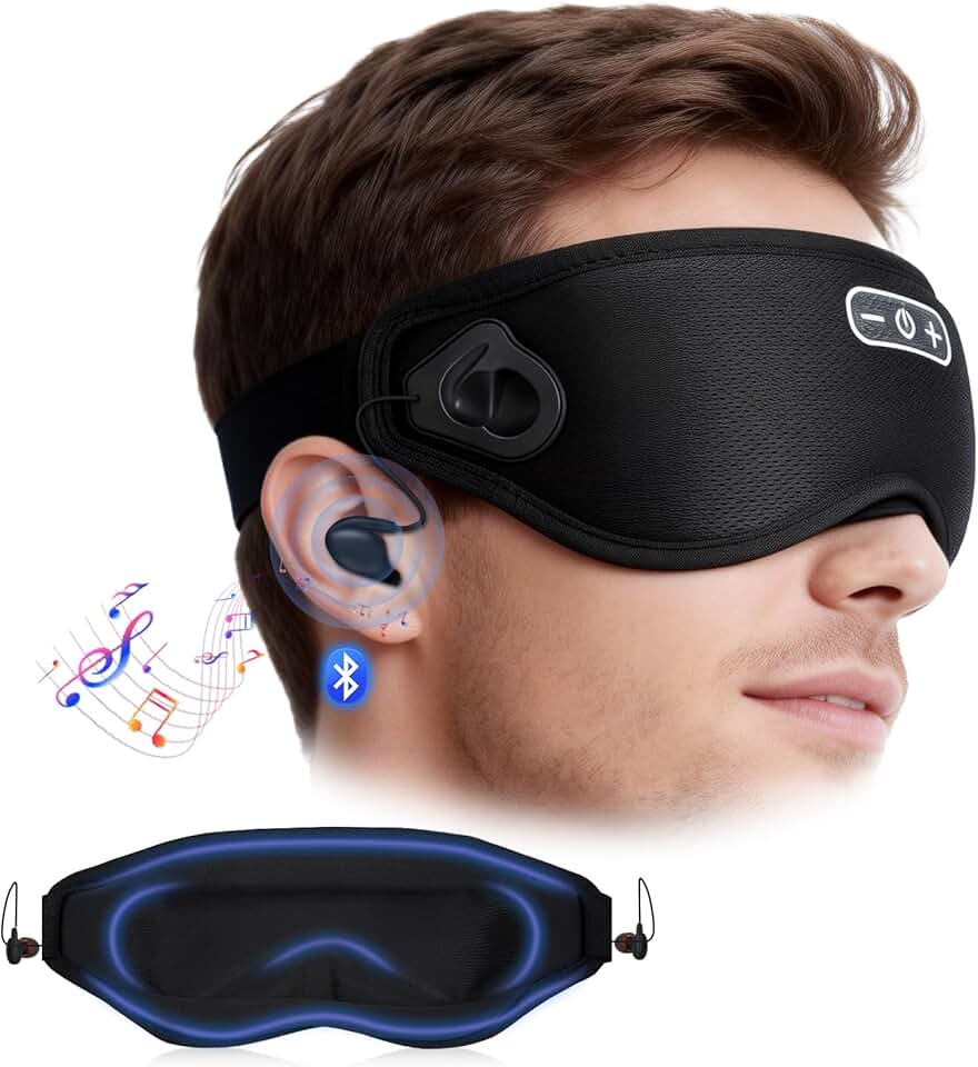 Sleep Headphones Wireless Bluetooth 5.4, 100% Blackout Sleep Mask with Bluetooth Headphones with HiFi Stereo in-Ear Earbuds, 3D We