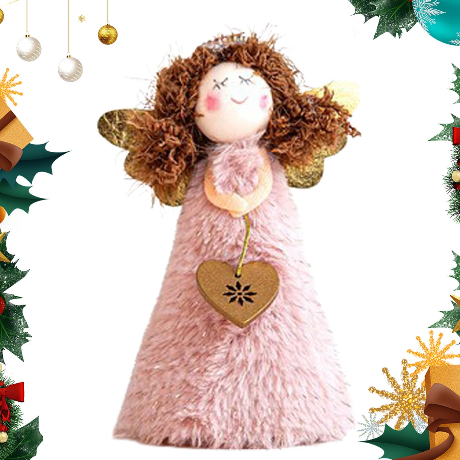 Jingan Pink Angel Tree Topper | Soft Plush Fabric Angel Doll Tree Decoration | Tree Angel Decoration | 14Cm/5.5Inch Angel Ornaments For Treetop Figurine Ornament For Xm-As Tree