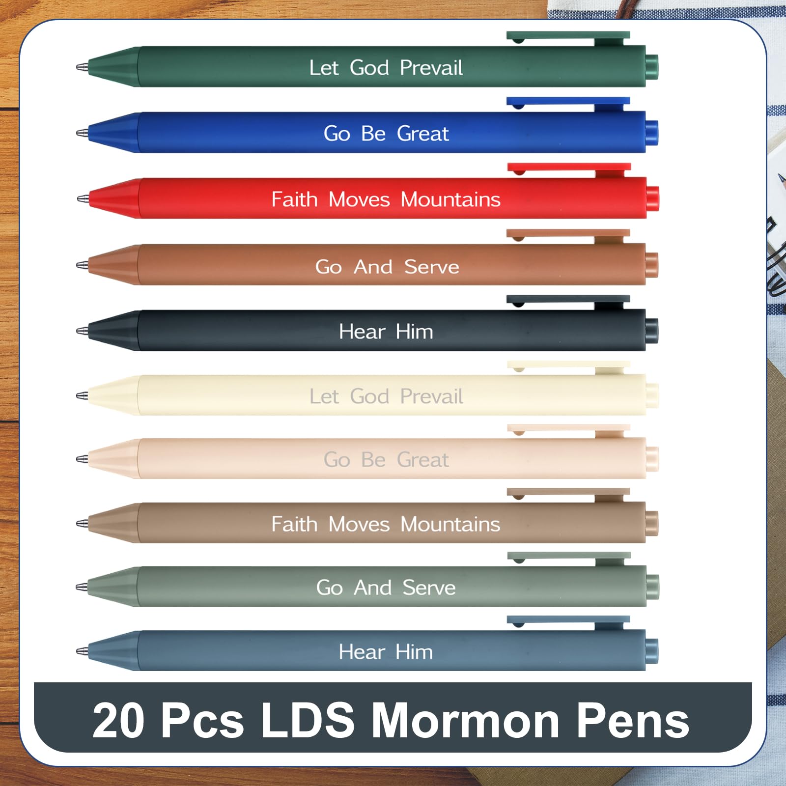 Tenceur 20 Pcs LDS Mormon Pens Lds Youth Theme Ballpoint Pens Bishop Christian Faith Baptism Gifts for Women Men Teens Office School