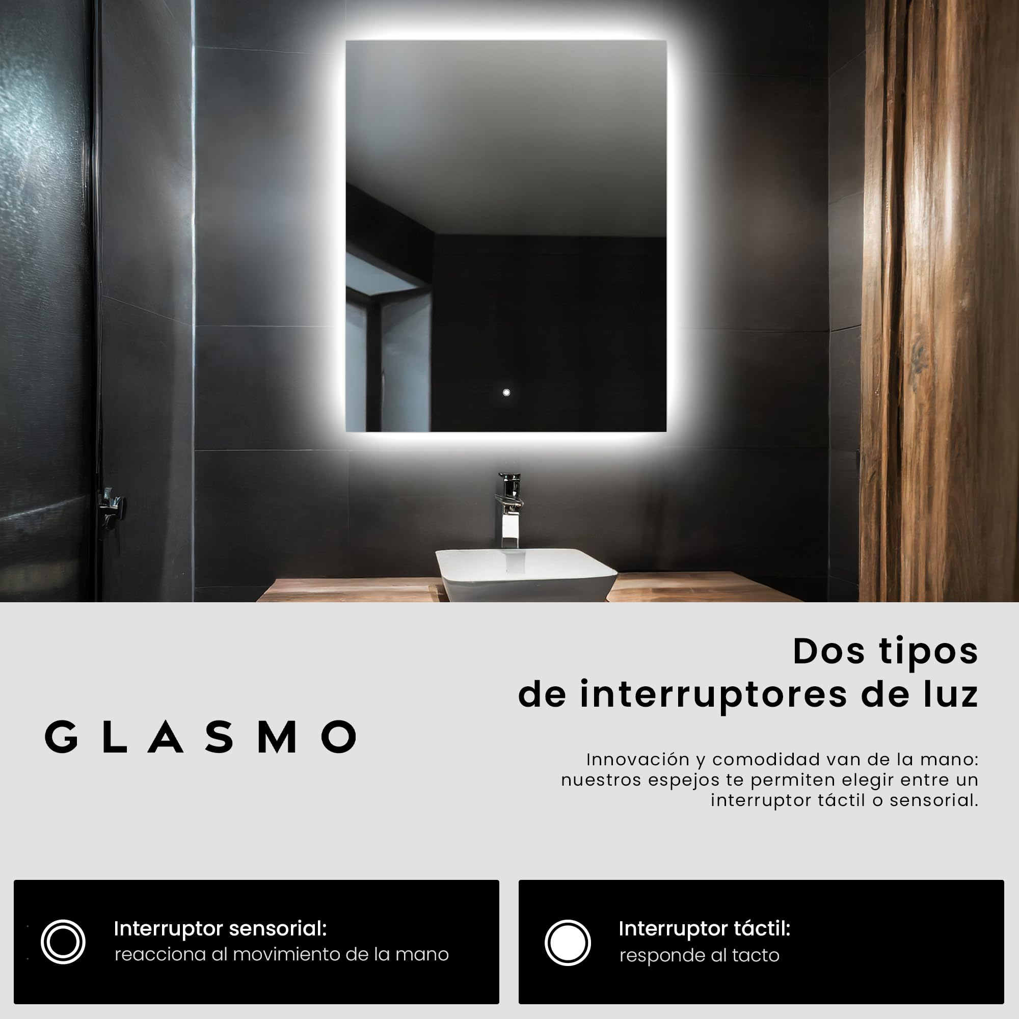 FORAM Espejo de Baño con Iluminación luz LED 120x90 cm Ellie - Personaliza el Espejo de Pared con Accesorios - Diferentes tamaños para Baño - Iluminado, retroiluminación