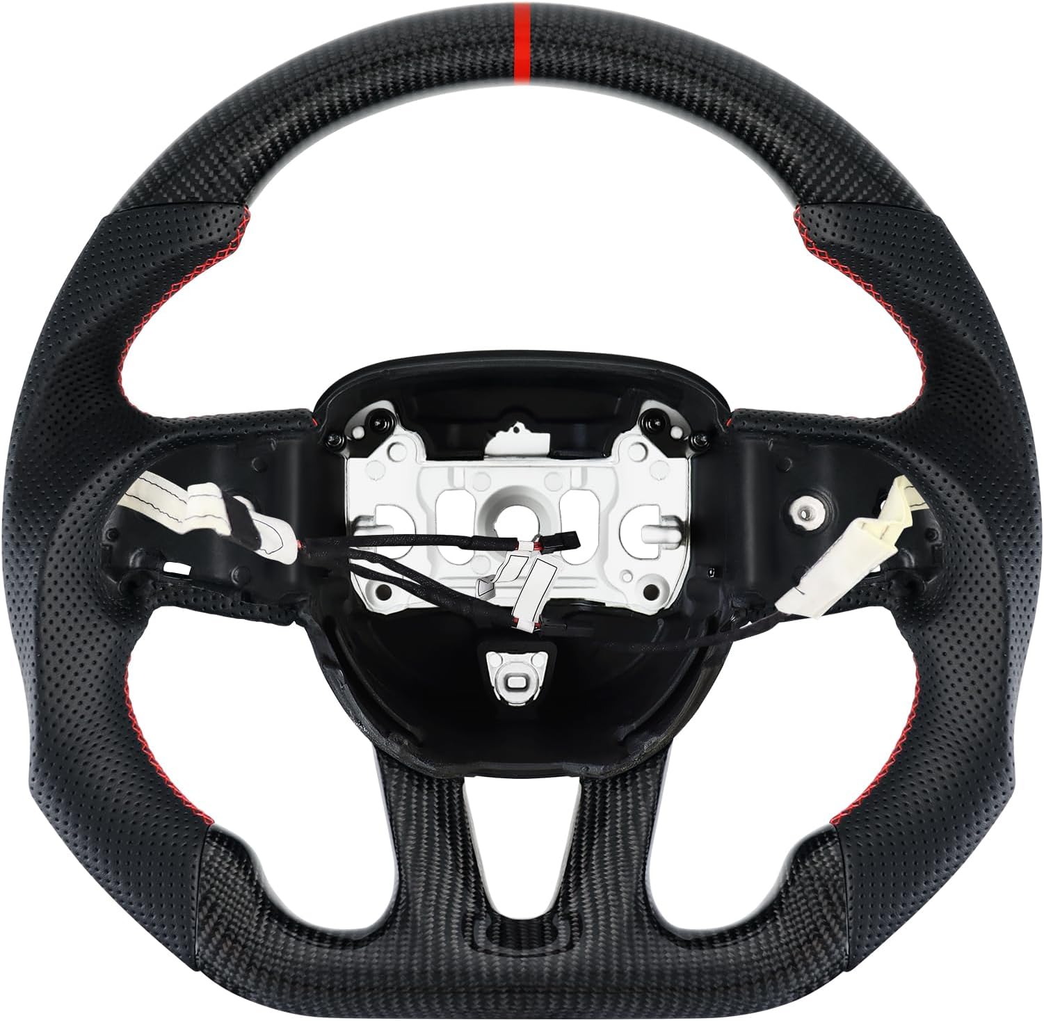 LOSCHEN Steering Wheel for Dodge, 3K Real Carbon Fiber Steering Wheel for Dodge/Jeep Grand Cherokee/SXT/GT/RT/SRT/HELLCAT, Perforated Leather Upgrade D-shaped Flat-bottom(with Heating Function)