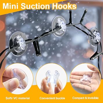 Gcstnn Suction Hooks for Christmas Light, 50 Packs Small Clear Window Suckers for Fairy Lights, Reusable Suction Cup Hooks Clips for Glass Windows Hanging Indoor Xmas Decorations