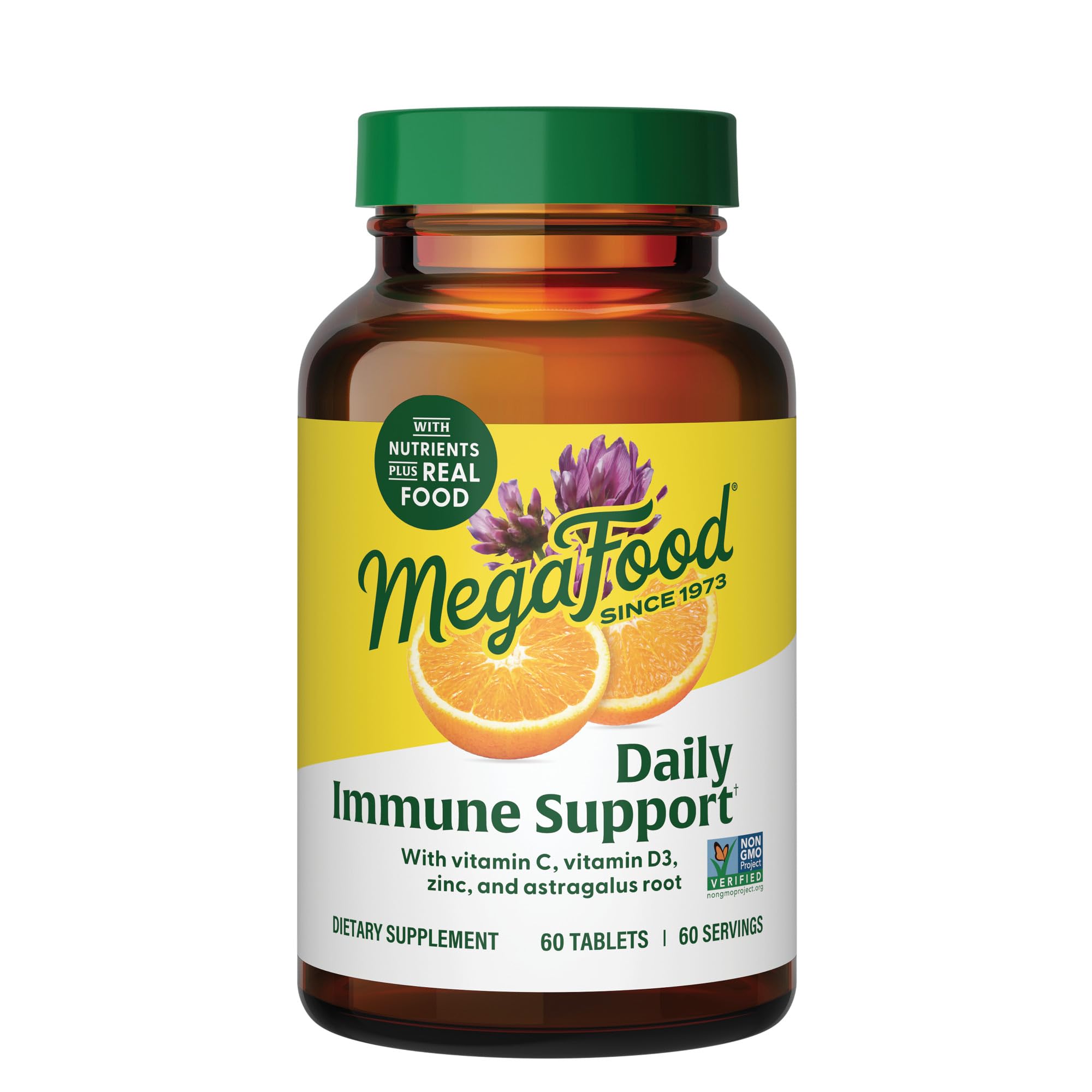 MegaFood Daily Immune Support - Immune Support Supplement With Vitamin C, Vitamin D, Zinc, Astragalus Root, and More - Vitamins for Women & Men - Non-GMO - Made Without 9 Food Allergens - 60 Tabs