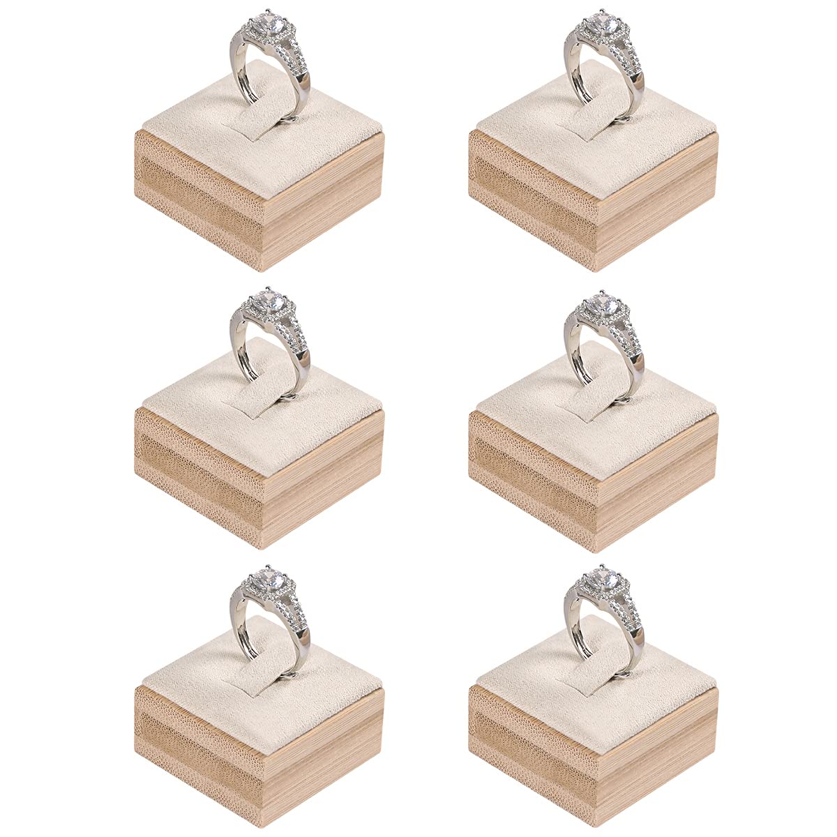 Pangkeep 6 Pack Ring Display Holder,Bamboo Small Rings Displays for Selling,Beige