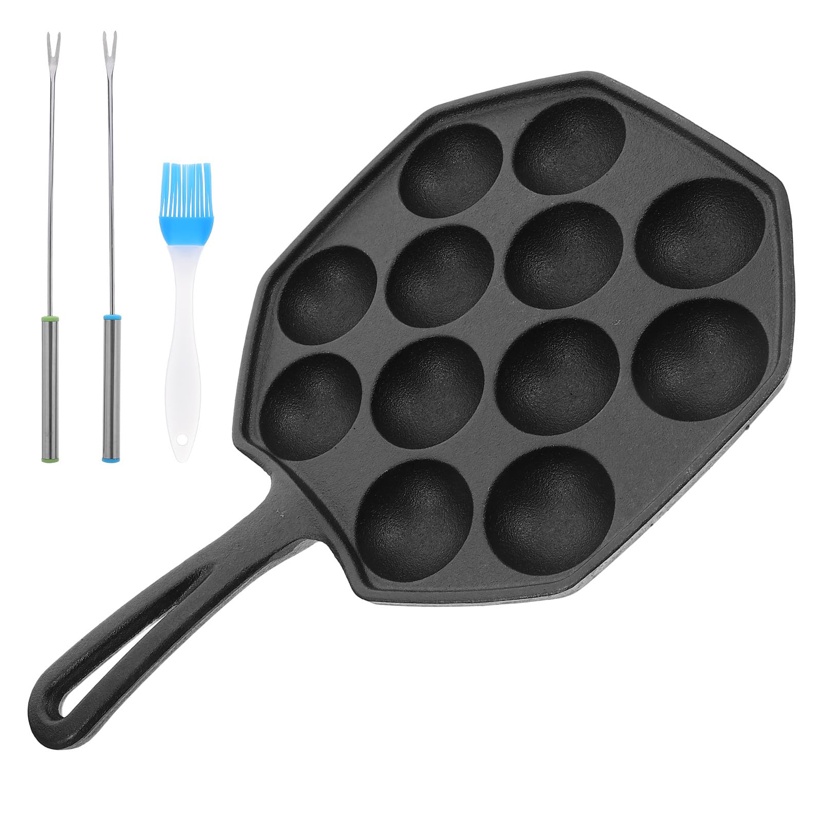 Housoutil Padella in Ferro Fuso a 12 Fori, Nera, per Cottura | Dimensione Compatta, Uso Versatile, Adatta a Riunioni e Cucine Piccole, Manutenzione Semplice