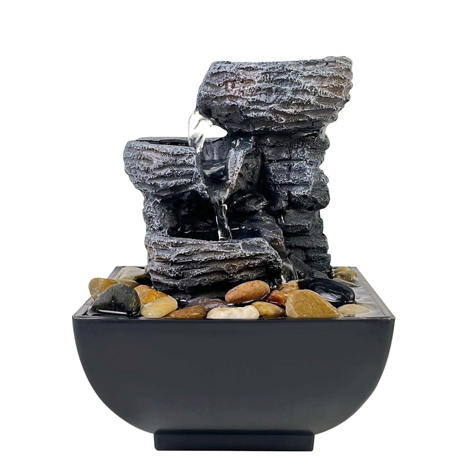 THE WHITE SHOP Tabletop Fountain Rock Waterfall Function with LED Light Rotating Ball, Indoor Zen Meditation Desktop Fountain Includes Natural River for Home and Office Decoration
