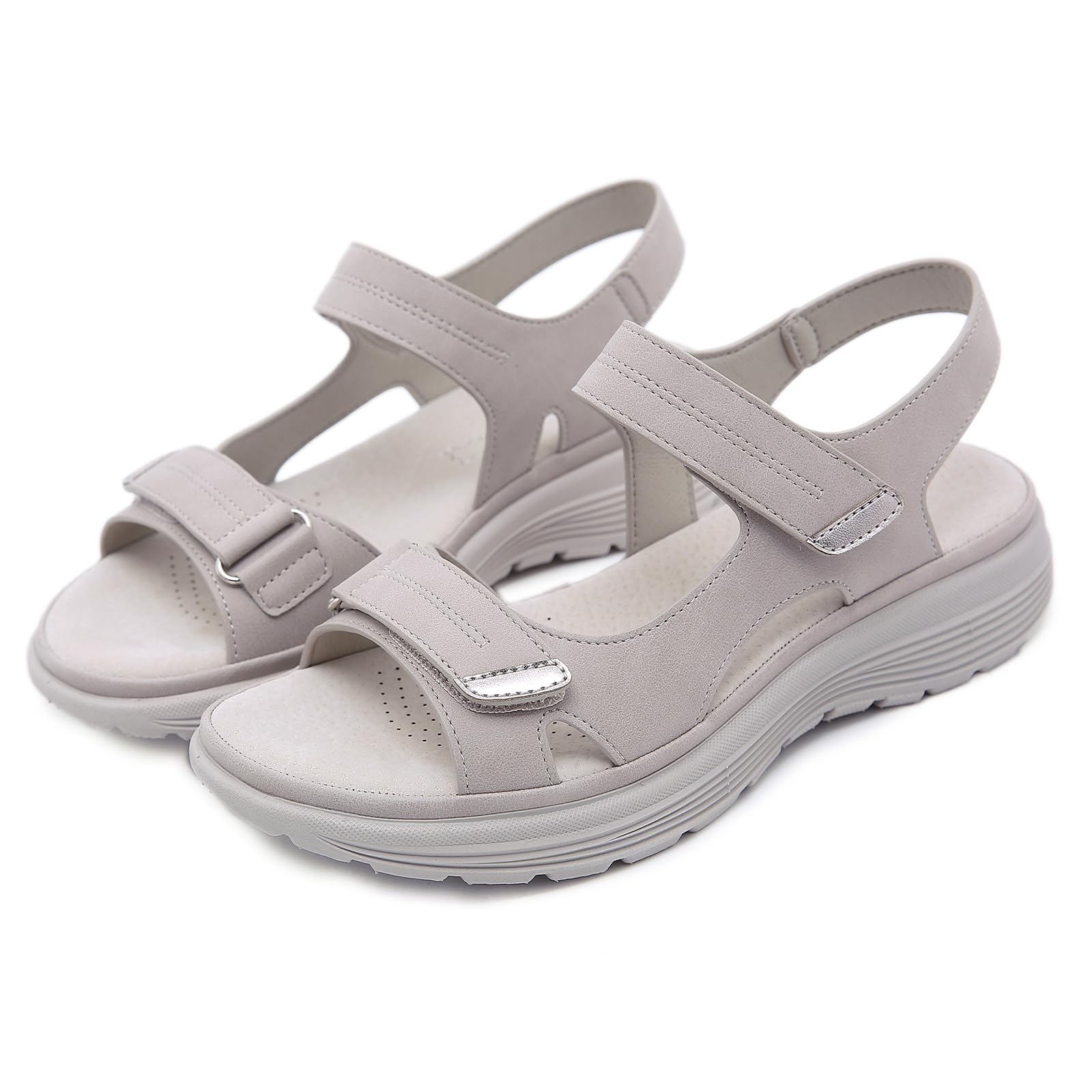 IRCHA Women's Comfort Footbed Outdoor Sandal Wide Widths Sport Athletic Sandals Summer Open Toe Lightweight Hiking Sandals with Arch Support,Beige,US6/EU37