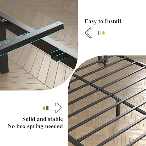 Miniatura 9 de Estructura de cama de tamaño completo con cabecera y proyector de estrellas, estructura de cama tapizada en metal con estación de carga, estructura