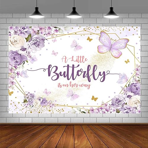 Miniatura 3 de Telón de fondo de mariposa para baby shower de 7 x 5 pies para niña, princesa, una pequeña mariposa está en camino, fondo de fotografía, manchas