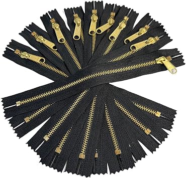 10pcs 9" Inches YKK 5# Brass Teeth Metal Zipper with Long Pull Non Lock Slider Both End Closed for Bag Sewing Craft Tape Color Black - Made in The United States Black #580W, 9" Inches