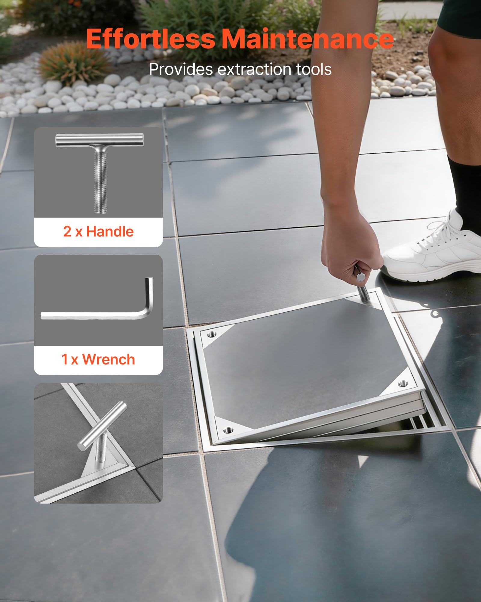 VEVOR Tapa de Alcantarilla Empotrada con Marco de Aleación de Aluminio, Tapa de Cisterna Cuadrada 30 x 30 cm, Cubierta de Inspección de Canal de Drenaje Integrada para Pavimentos, Jardines, Patios
