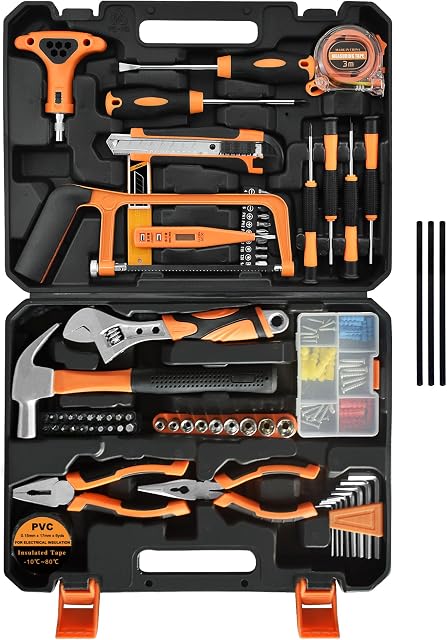 182-Piece Ensemble d'outils de réparation maison,Kit d'outil de base pour les hommes Femmes Propriétaire Starter,Ensemble d'instruments de ménage pour le premier appartement,Entretien à domicile & DIY Projet