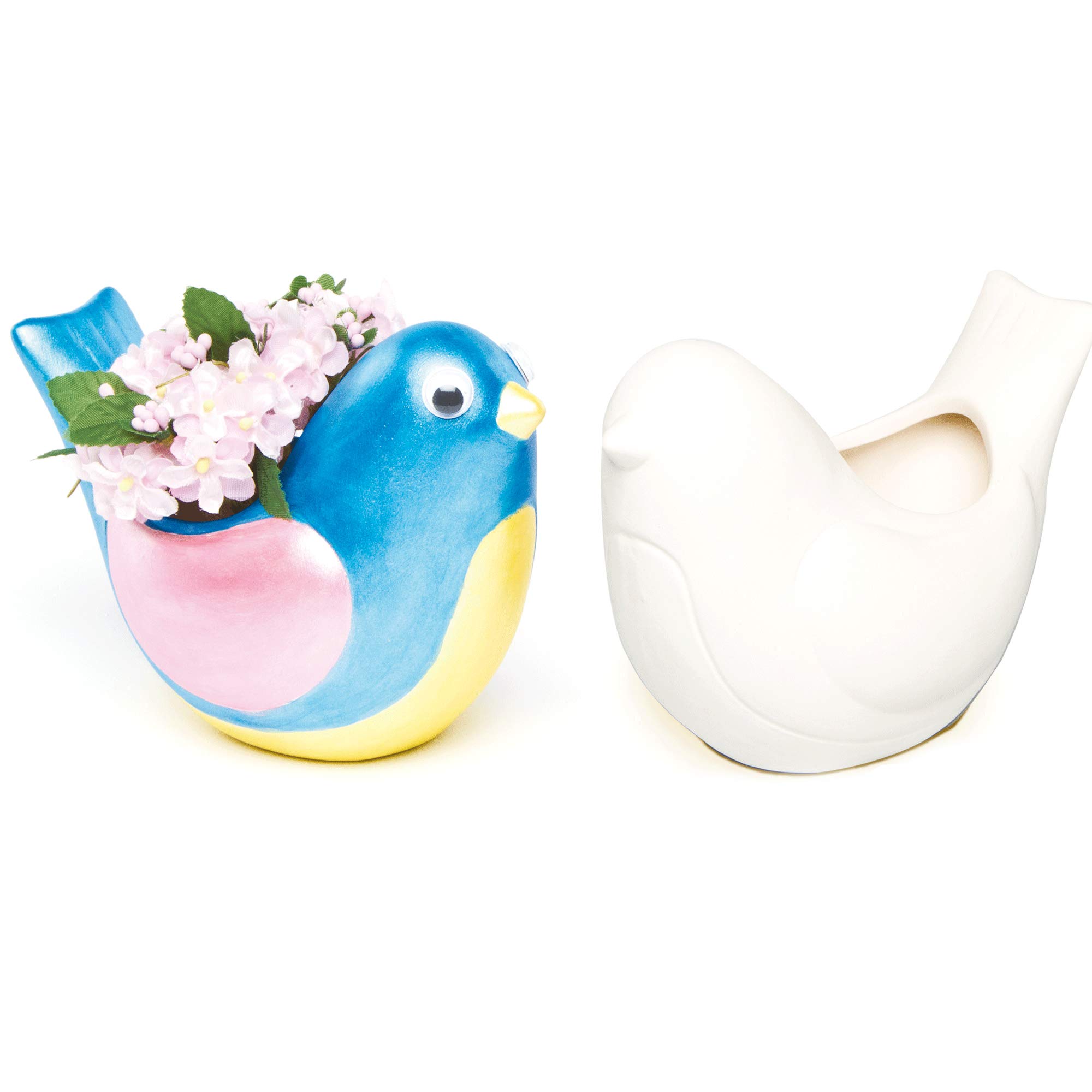 Baker Ross AG193 Ready To Paint Bird Ceramic Plant Pots, For Kids To Decorate and Display (Box Of 4)