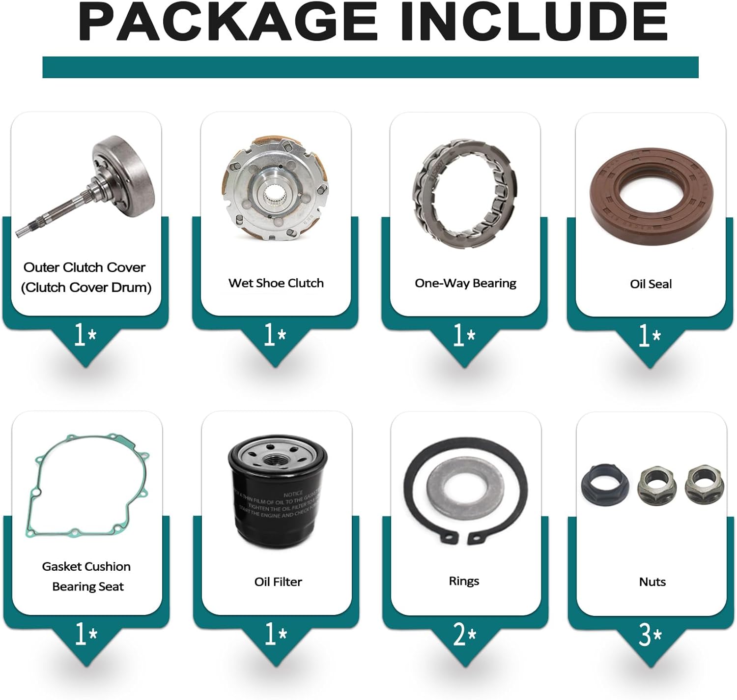 QYMOTO Axis 500 Wet Clutch Kit with One Way Bearing,Oil Filter,Gasket Cushion Bearing Seat,High Performance Compatible with Hisun 500 700 UTV ATV,Axis 700,Massimo MSU500,Co-leman UT500 700