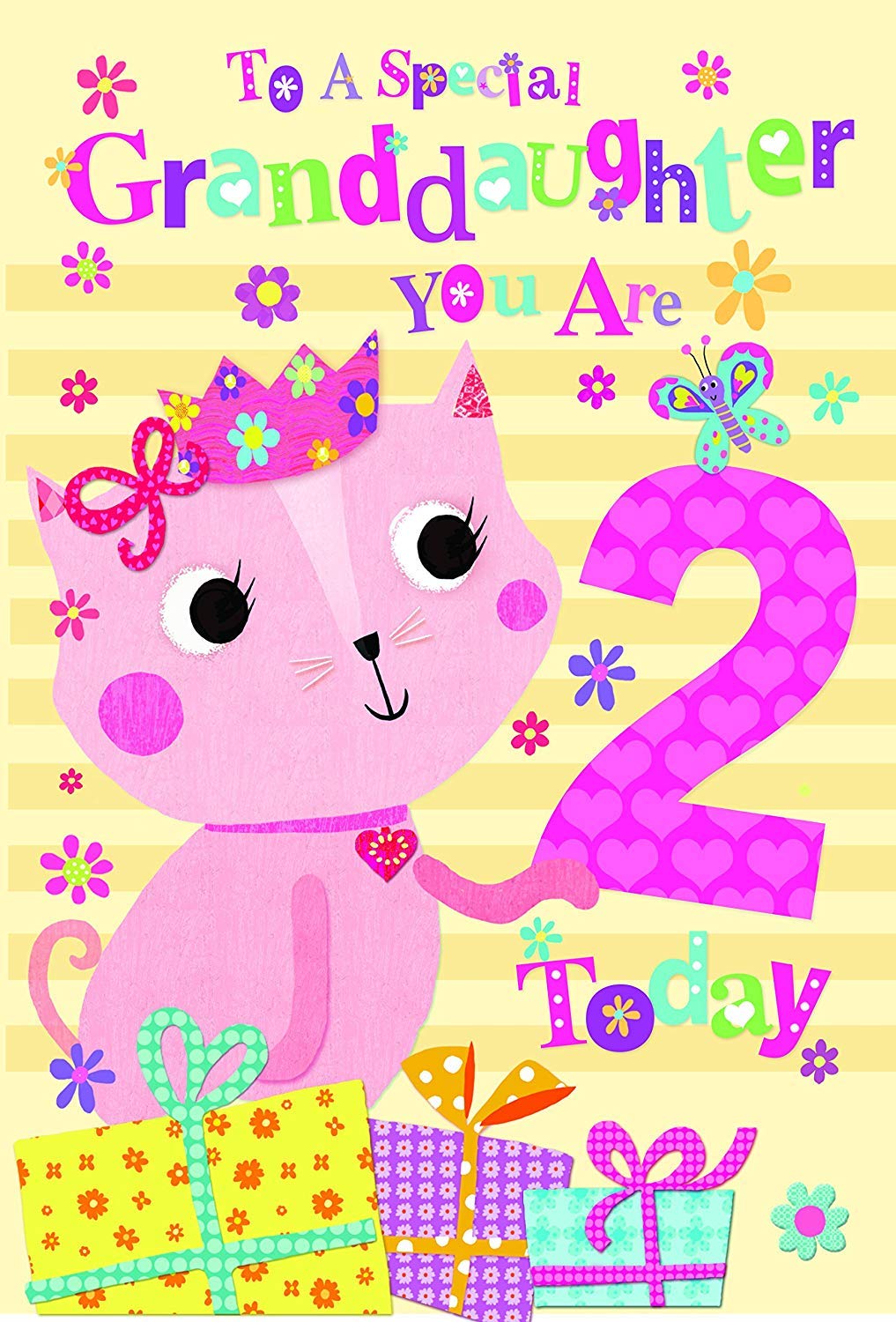 To a Special Granddaughter 2 Today Cat & Gifts Happy 2nd Birthday Greeting Card