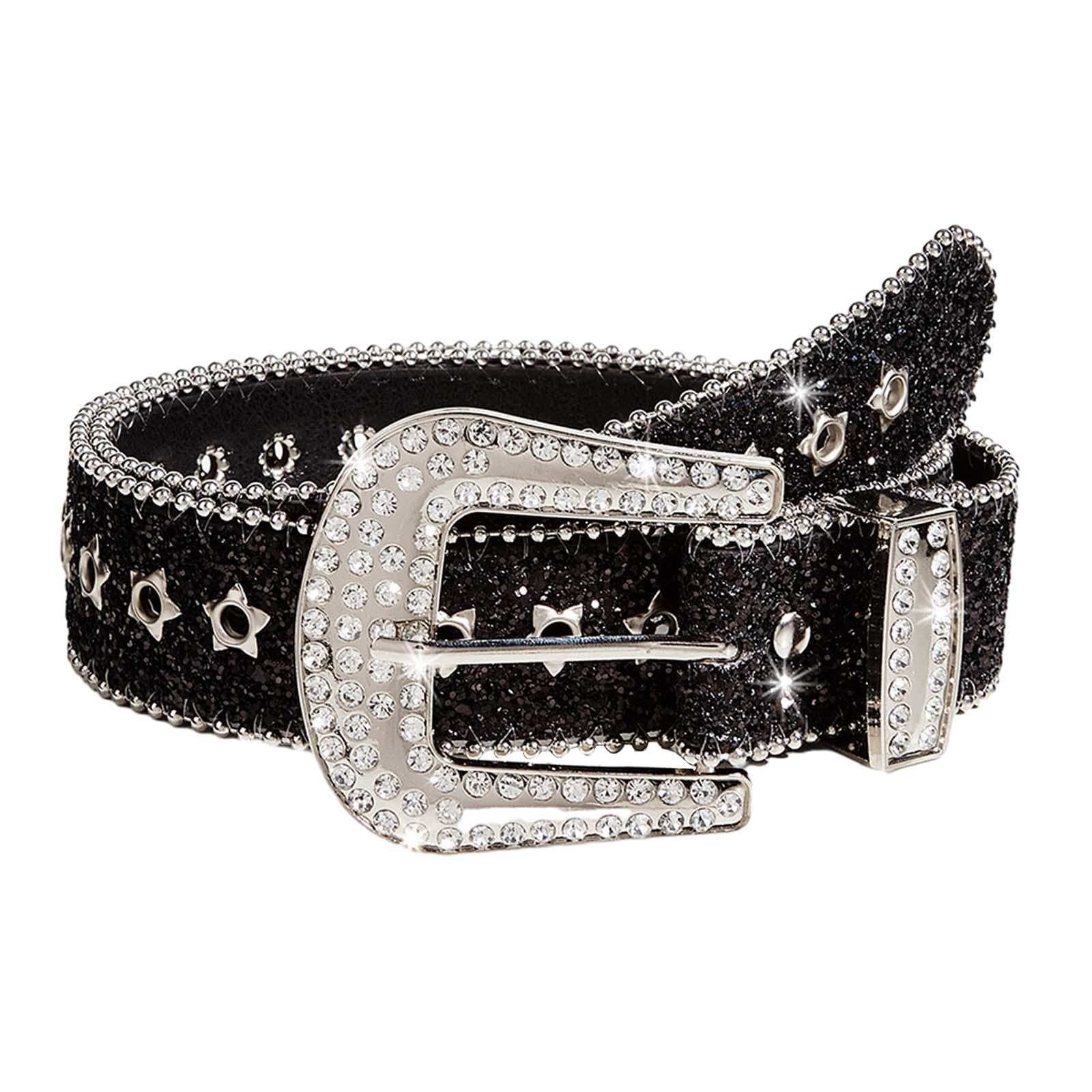 Rhinestone Belt Cowgirl for Girls Trendy Waist Belt for Trousers Pants Jeans Black-image-7
