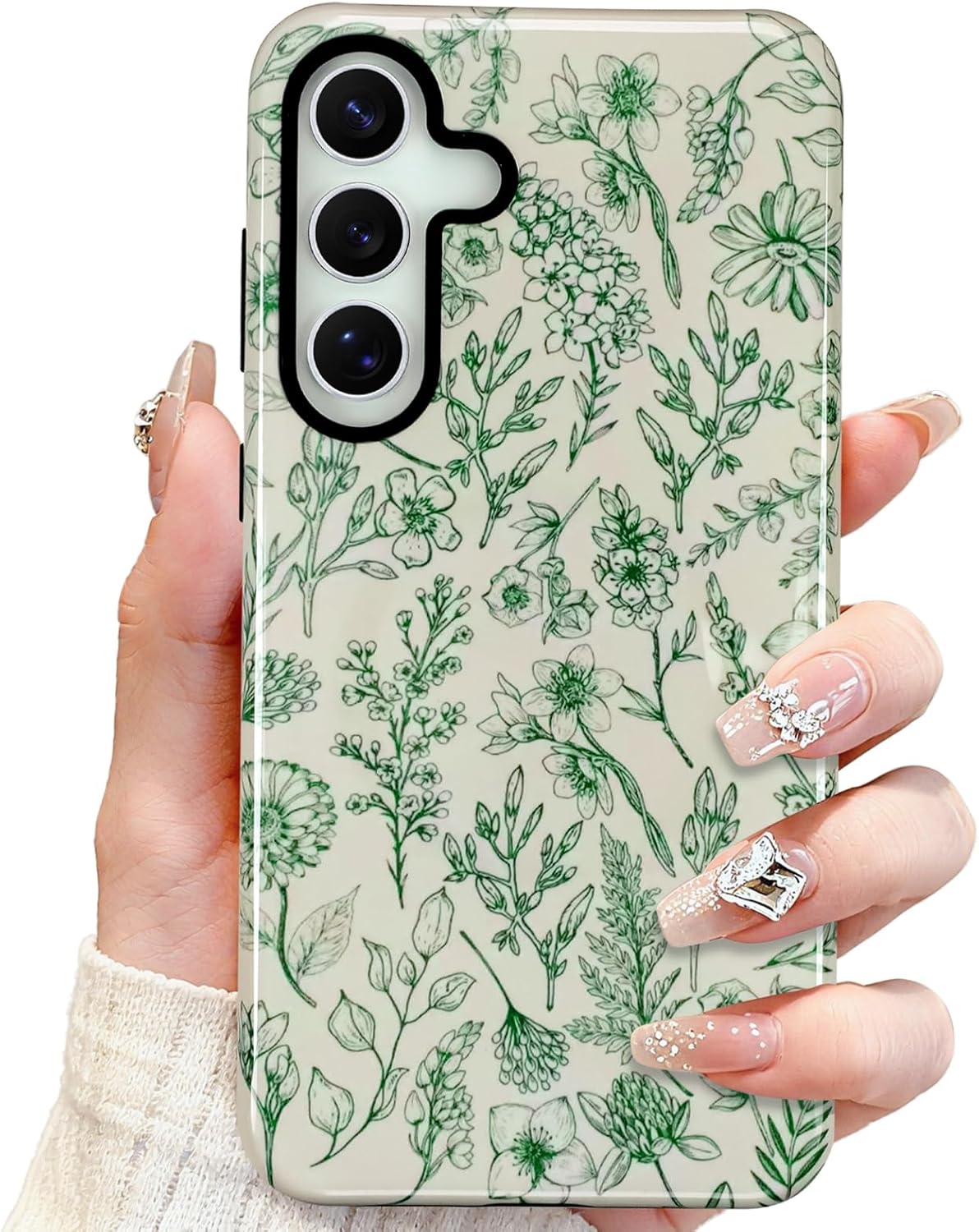 SOKAD Magnetic Sage Floral Phone Case for Samsung Galaxy S26 Ultra, Vintage Flower Pattern Compatible with Magsafe Glossy Protective Case Cover with Screen Protector for Girls Women, Green