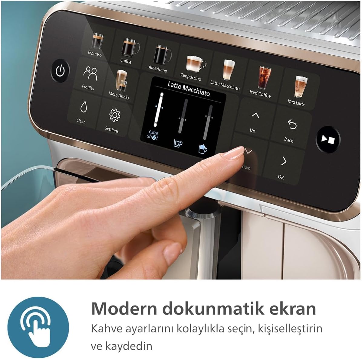 Philips 5500 Serisi LatteGo Tam Otomatik Espresso Makinesi 20 Sıcak ve Soğuk İçecek, Renkli Dokunmatik Ekran, Beyaz Roze Renk, QuickStart, SilentBrew Teknolojisi (EP5543/80)