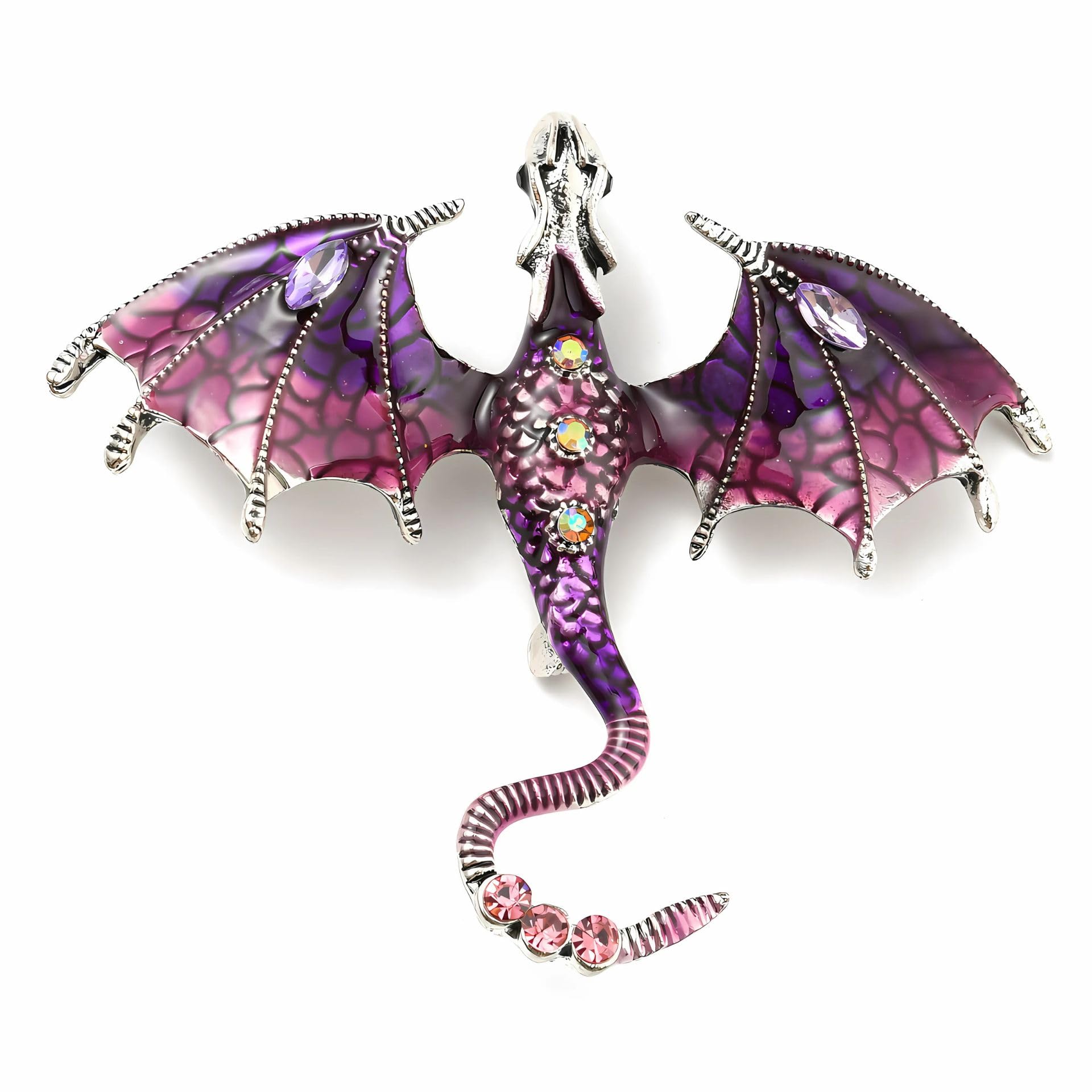 Via Mazzini Silver Plated Purple Dragon Crystal Brooch Cum Saree Pin For Women (Brooch0619) 1 Pc