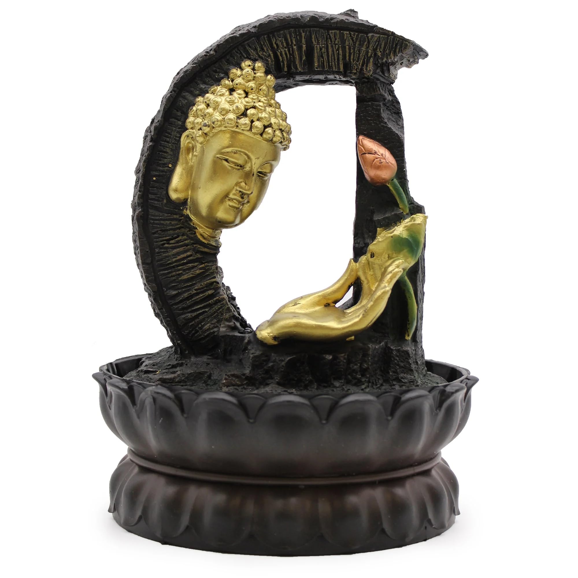 Golden Tabletop Water Feature - 30Cm - Buddha & Lotus
