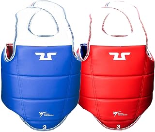 TUSAH Reversible Taekwondo Chest Guard for Boxing Kickboxing MMA Muay Thai Body Protector CE-Approved Rib Body Protection Armour Vest TKD Unisex Kids/Adults