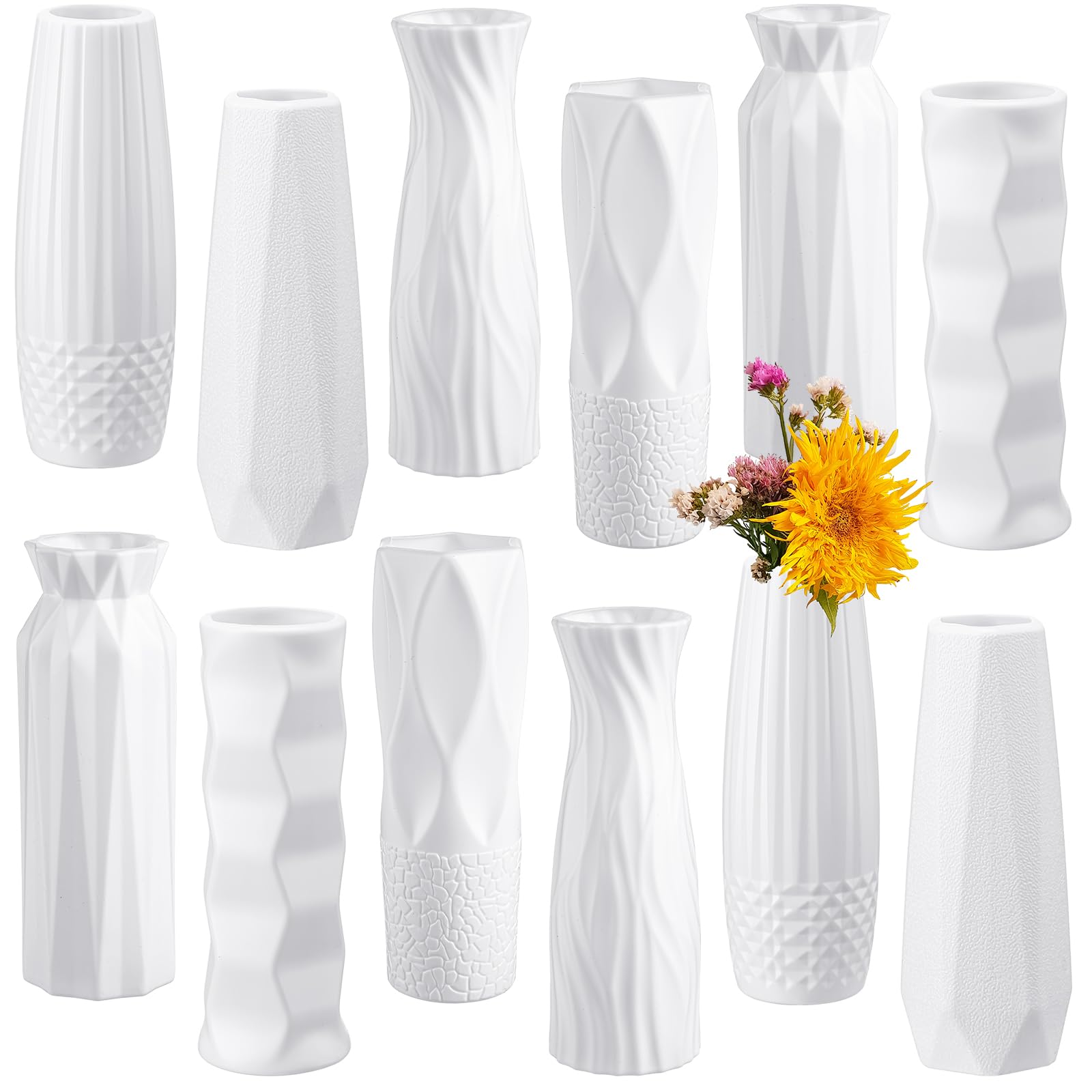 Amazon.co.jp: Hoolerry 12個 ホワイトプラスチック花瓶 センター 