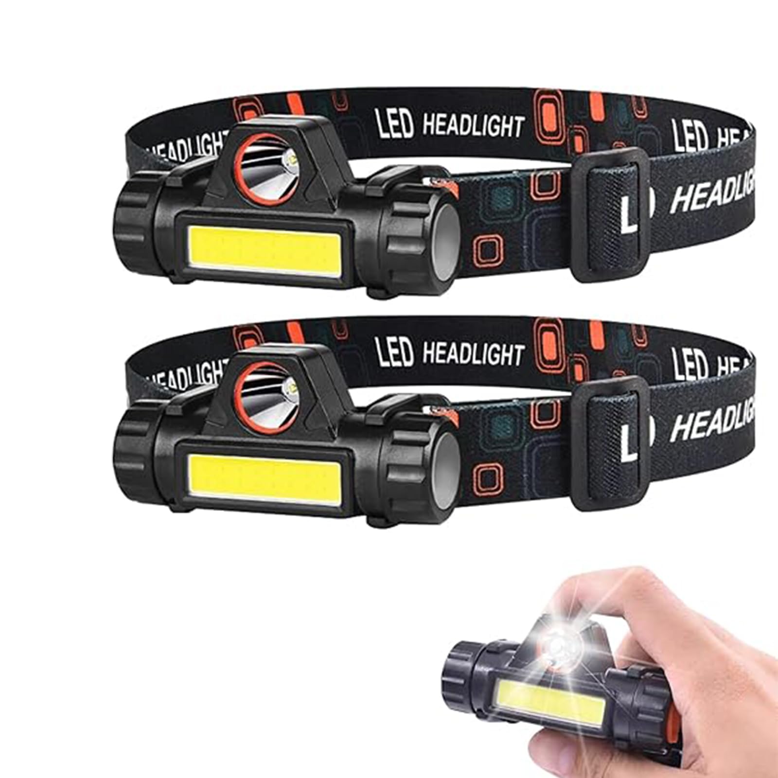 YiYFiT 2 Pack Running Head Torch Rechargeable, Super Bright Head Light with 90Β°Adjustable IPX6 Waterproof Adjustable Head Torch Band for Running Fishing Camping Hiking Kids Adults