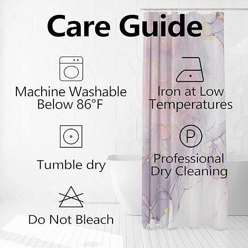 Miniatura 5 de Uiiooazy Cortina de ducha de mármol morado claro para baño, tela impermeable con estampado dorado lavanda, decoración del hogar, decoración del