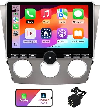 Manual A/C 2+32G Android 14 Double Din Car Stereo for Toyota Camry 2006-2011 with 10.1 Inch Touchscreen Radio Built-in Wireless Carplay/Android Auto/GPS/Bluetooth/FM/AUX-in/SWC/Backup Camera