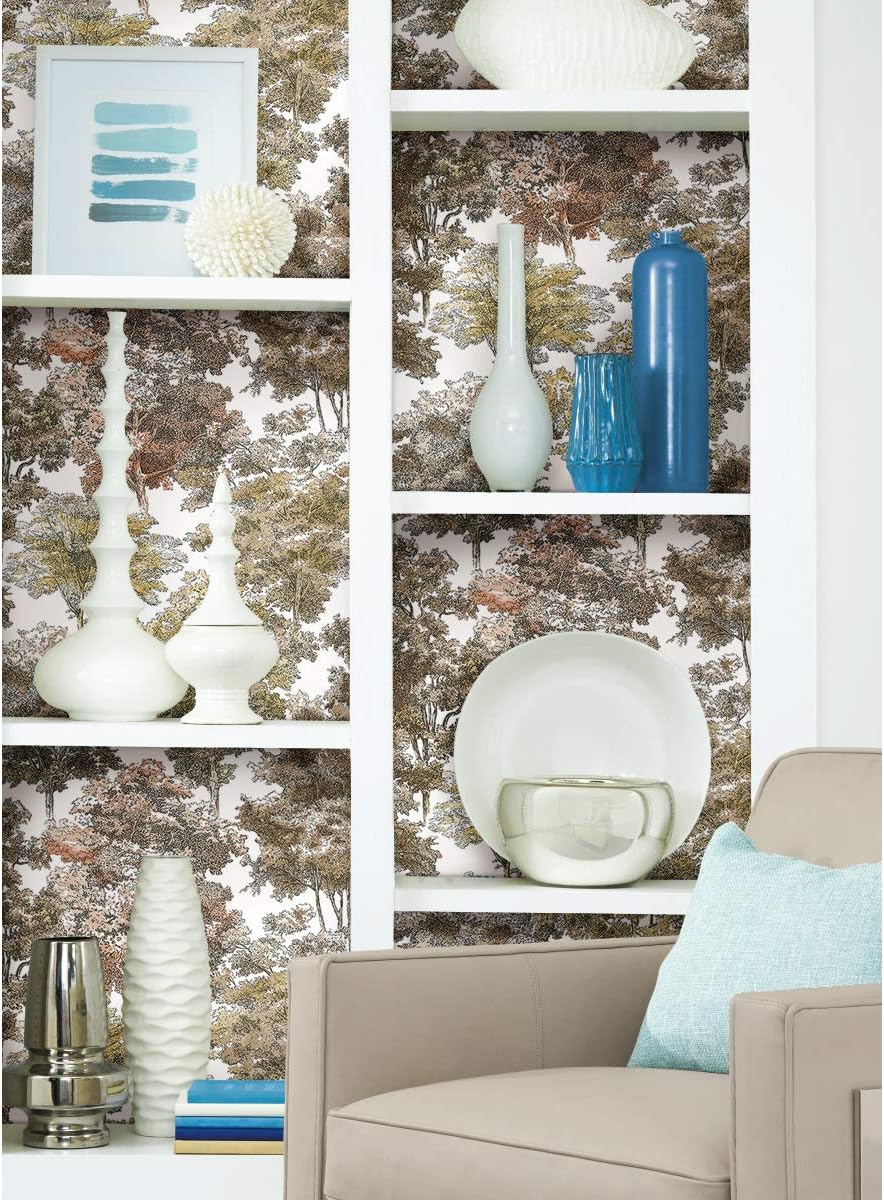 RoomMates RMK11616WP Old World Trees Yellow and Orange Peel and Stick Wallpaper