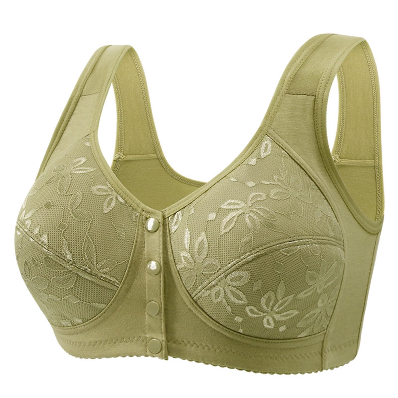 Daisy Bras for Older Women Front Closure Convenient Everyday Bras Mid Buttons Comfortable No Underwire Gathering Bras XX-Large 8-green