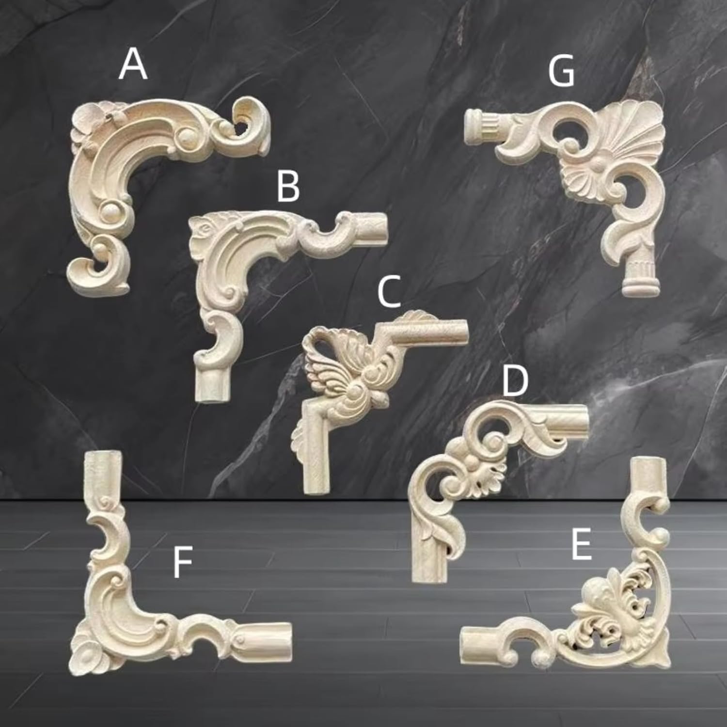 Elegant Solid Wood European Style Carved Triangle Corner Flower Cabinet Door Drawer Decal Home Accessories Home Decor(B3-19x19cm)