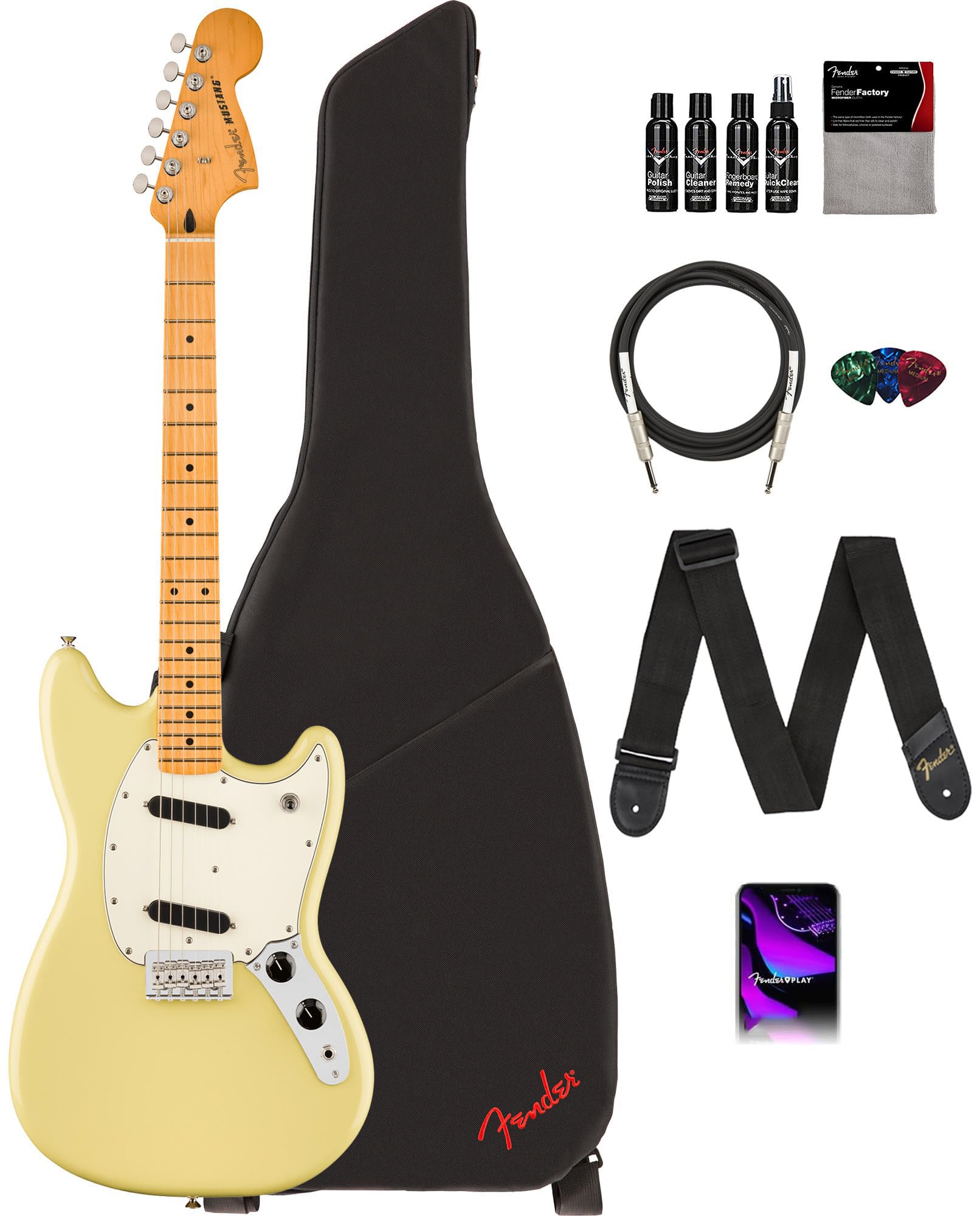 Amazon.com: Fender Player II Mustang - Hialeah Yellow Bundle with