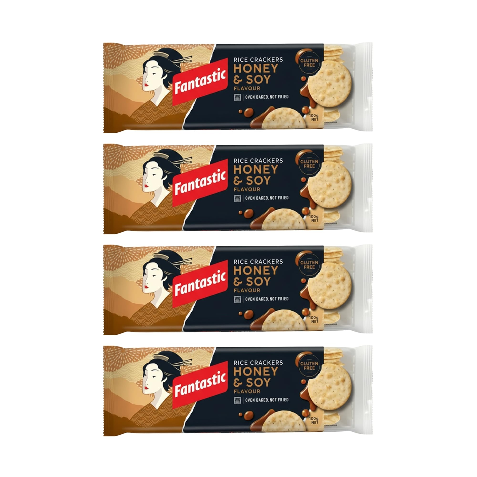 Fantastic Honey & Soy Rice Crackers 100g | Oven-Baked & Gluten-Free | Healthy Low-Calorie Snack | Made in Thailand