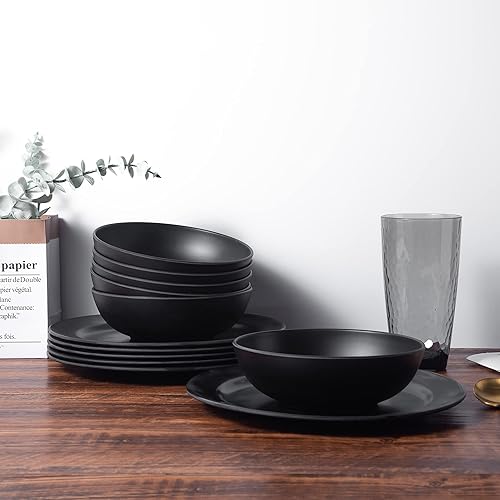 Miniatura 4 de KOXIN-KARLU Tazones de melamina, cuencos de pasta de 7.5 pulgadas, juego de 6 unidades, color negro