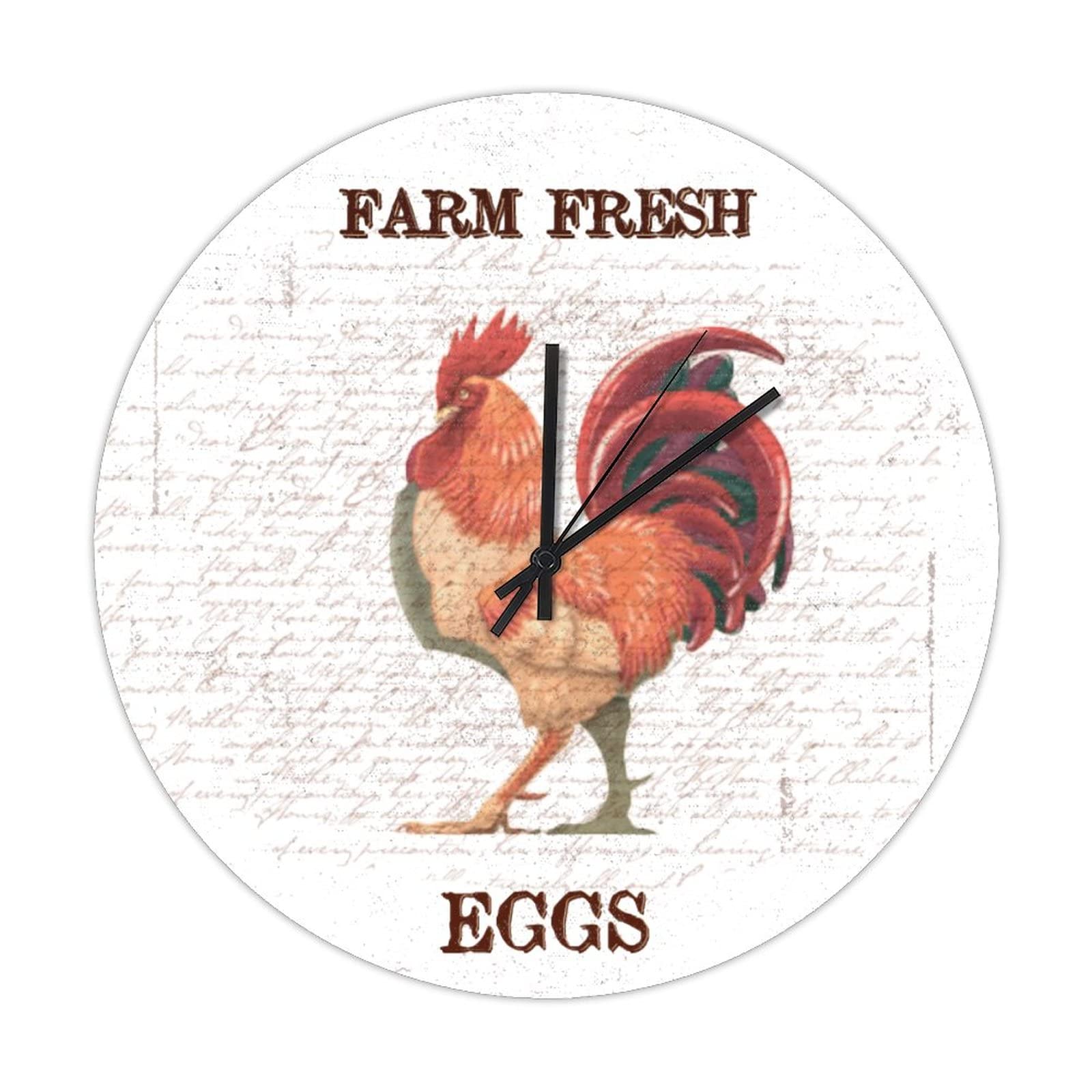 Horloge ronde en bois œufs frais de la ferme de 38cm silencieuse pour cuisine et salon