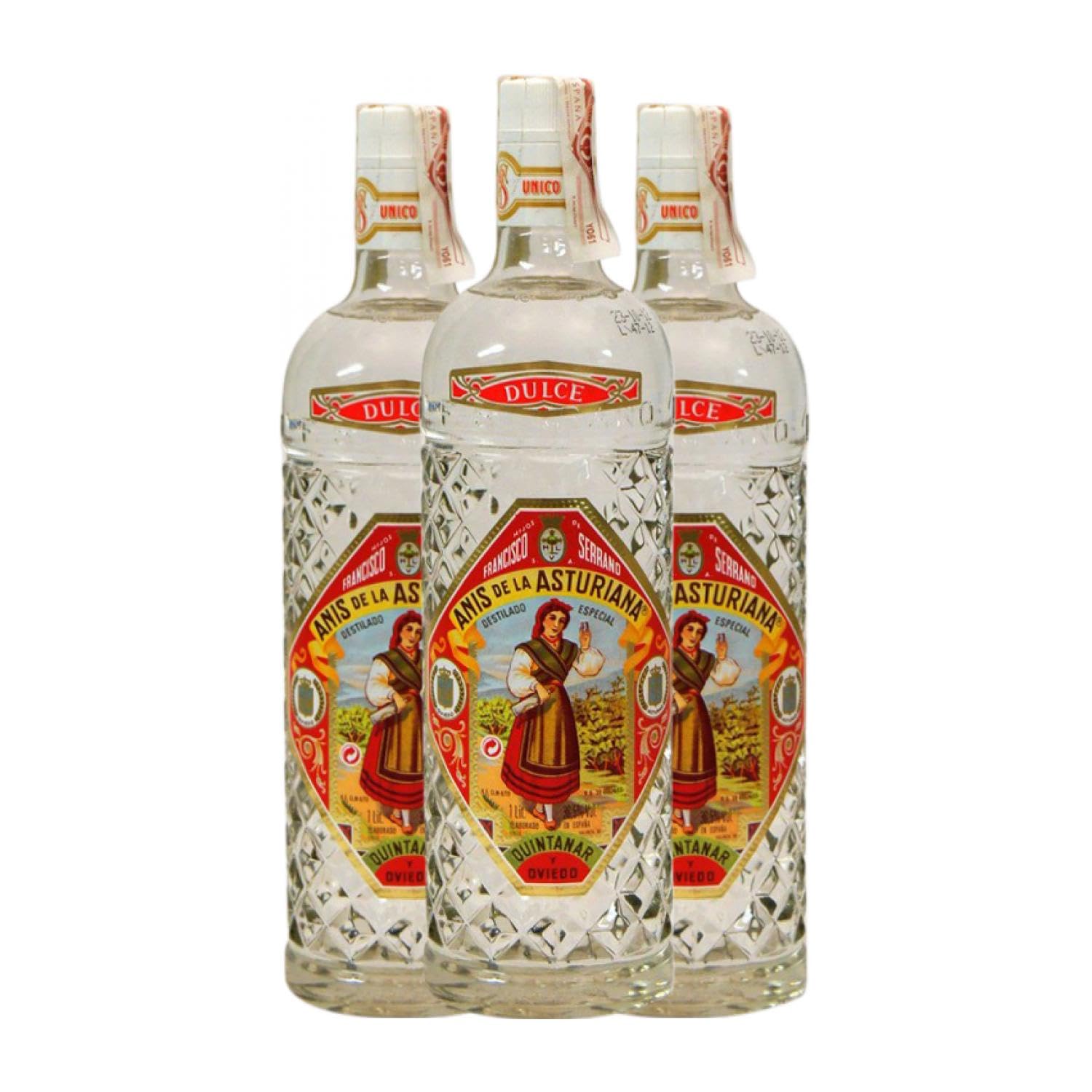 Anisado Anís de la Asturiana Dulce Botella Misil 1 L (Caja de 3 Botella Misil de 1 L)