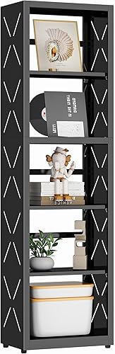 Miniatura 18 de Estantería de metal, estantería pequeña con estantes ajustables, estante blanco estrecho para libros, estantería de 3 niveles para sala de estar,